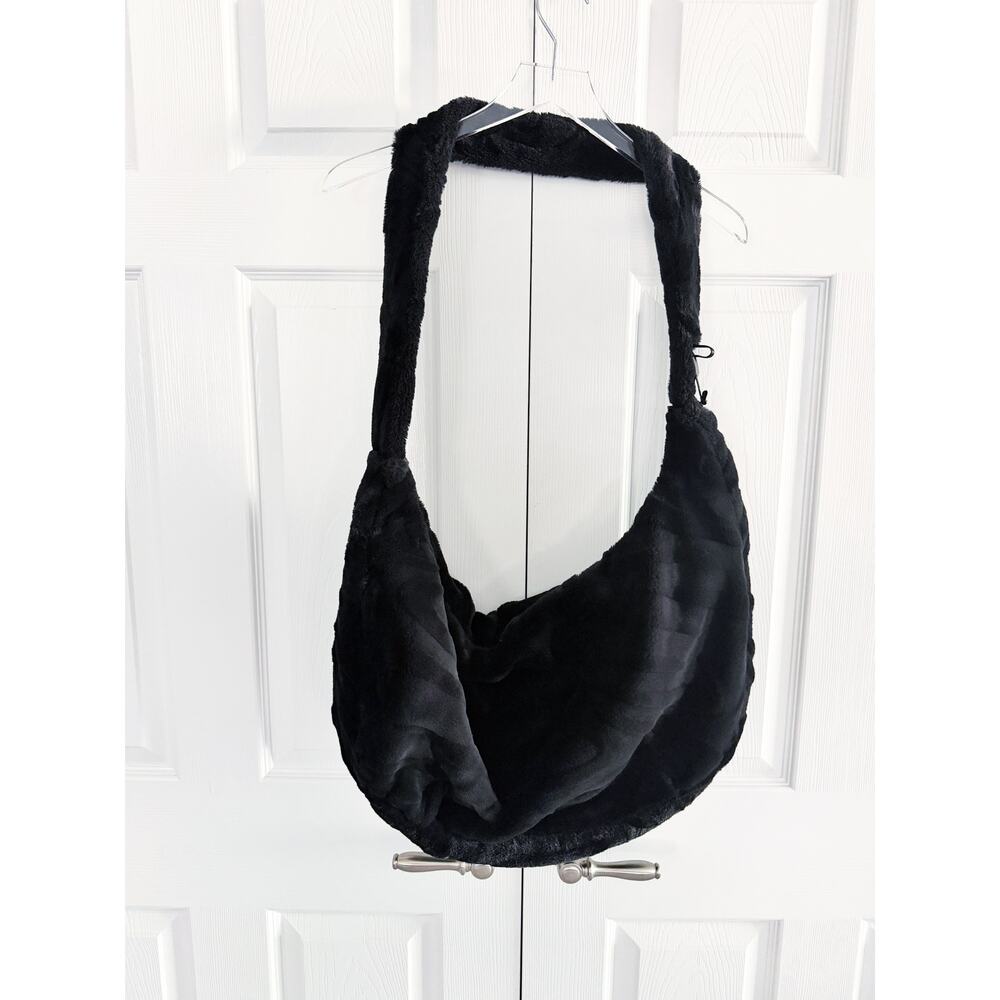 Nike Sportswear Black Faux Fur Slouchy Hobo Bag Oversized Y2K Shoulder Crossbody - Picture 3 of 11